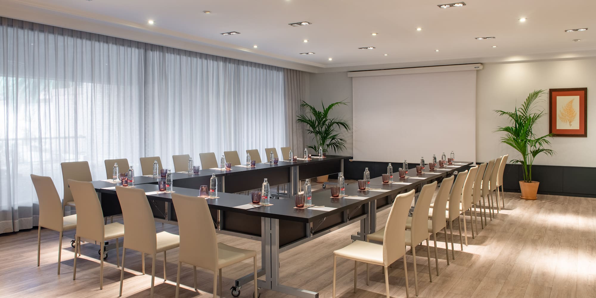 a room with a table and chairs