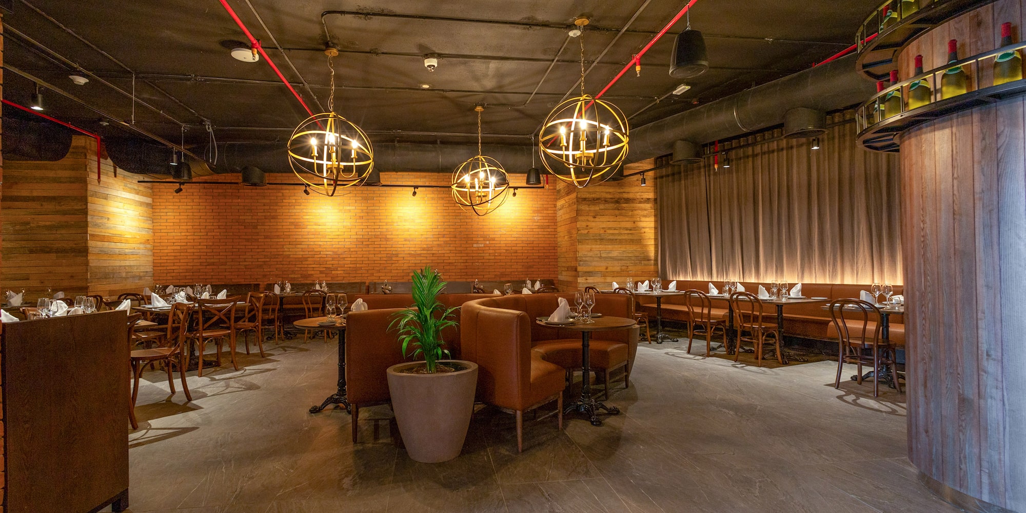 a room with tables and chairs