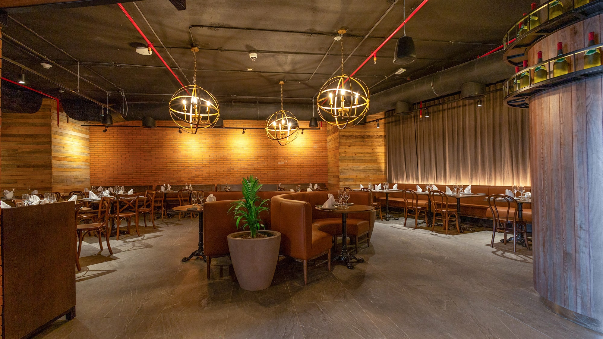 a room with tables and chairs