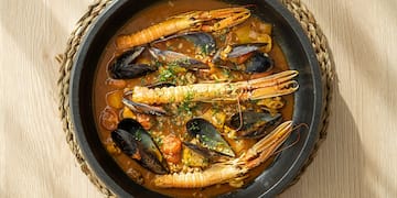 a pan of seafood soup