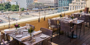 a table set up on a rooftop