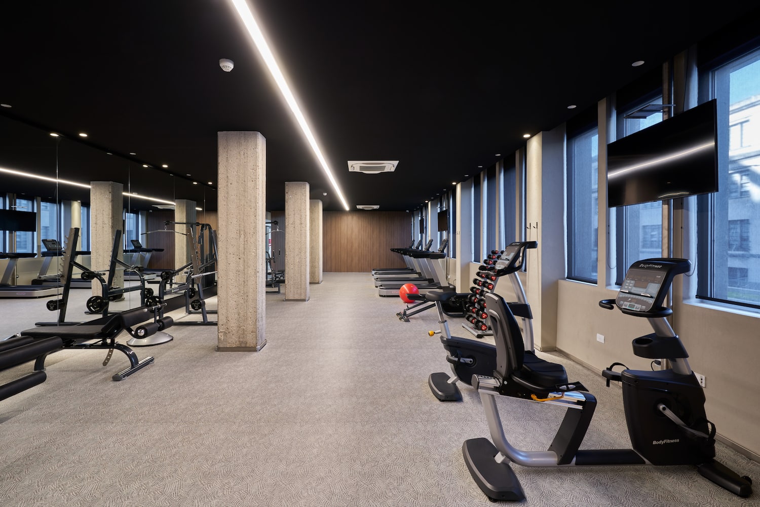 a gym with exercise equipment