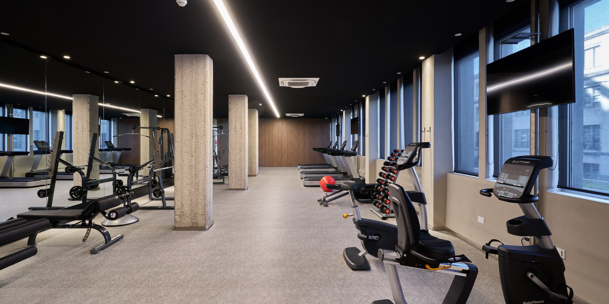 a gym with exercise equipment