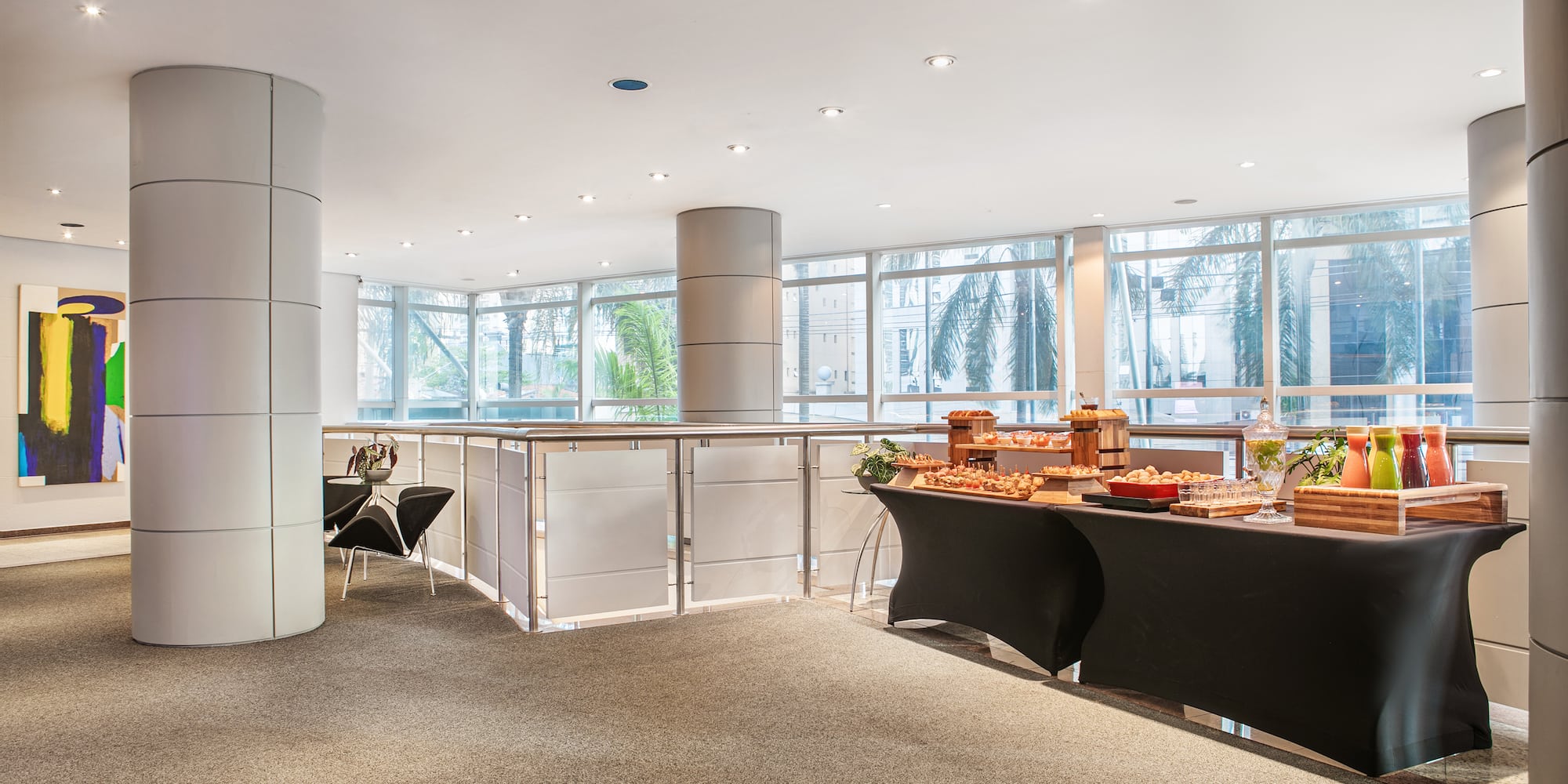 a buffet table in a room