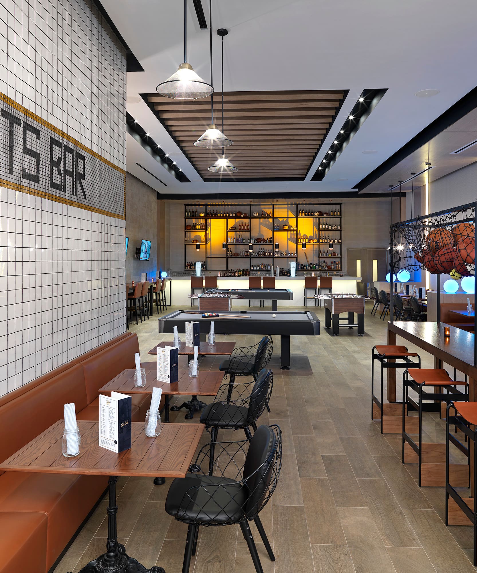 a room with tables and chairs