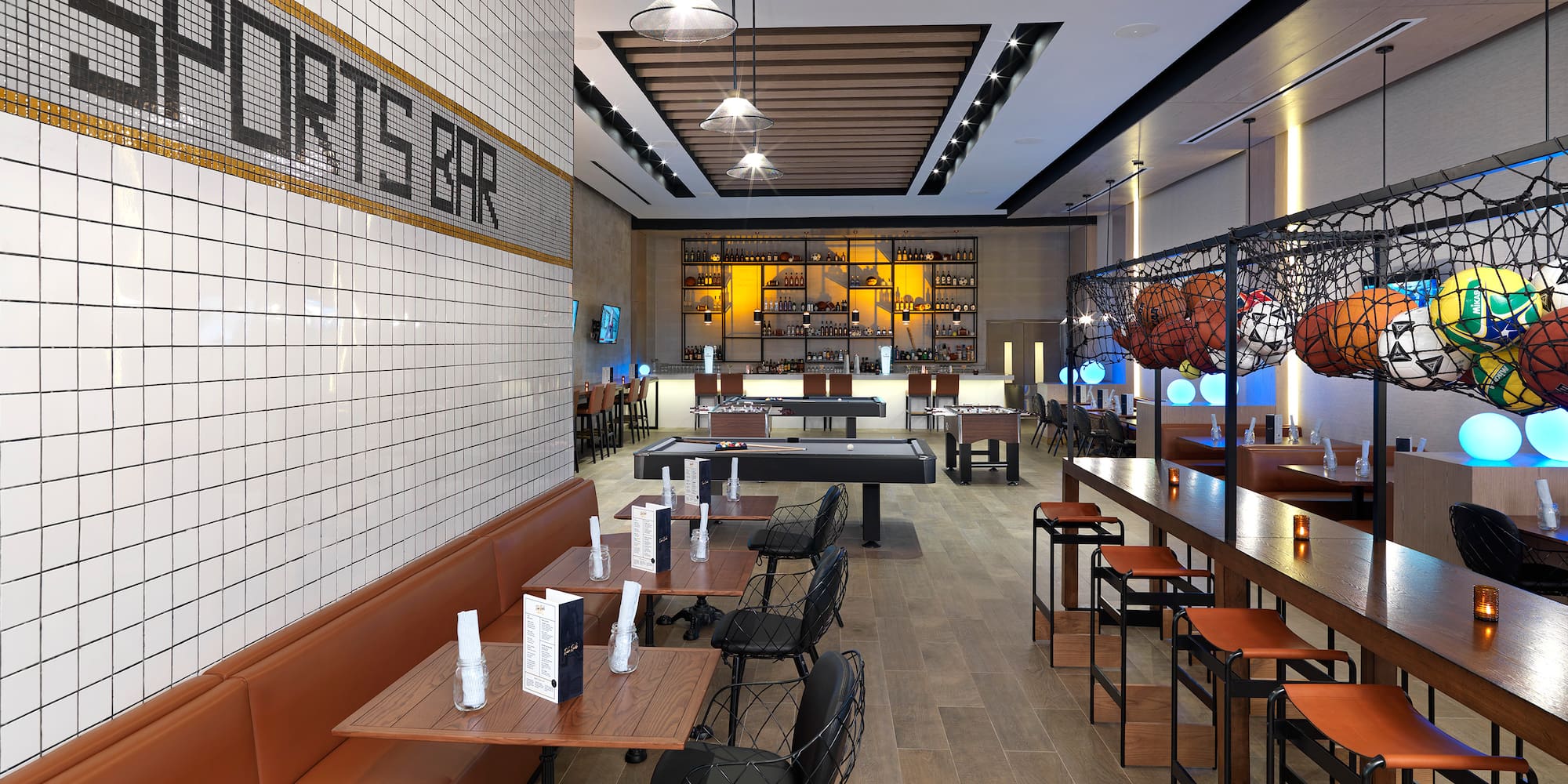 a room with tables and chairs