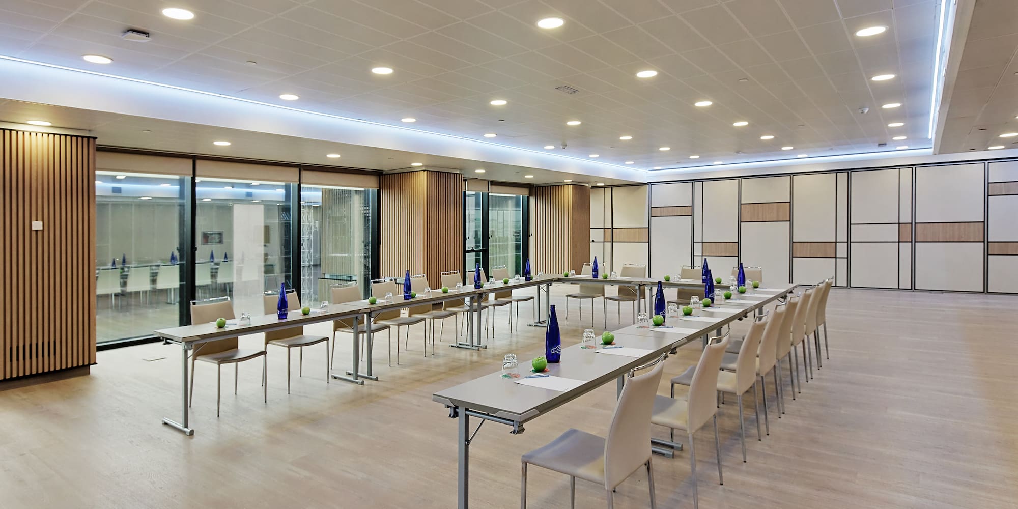 a room with tables and chairs