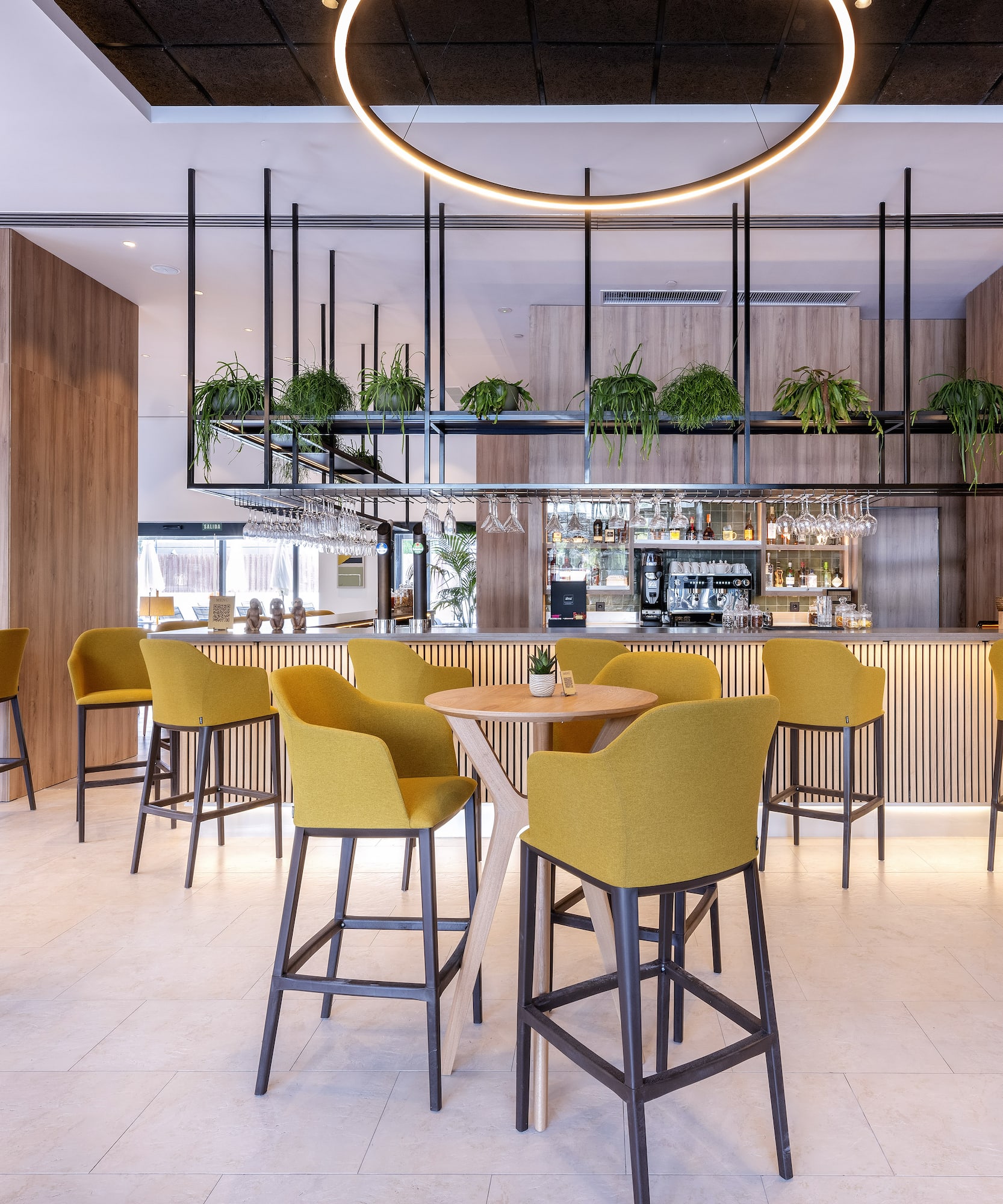 a room with tables and chairs