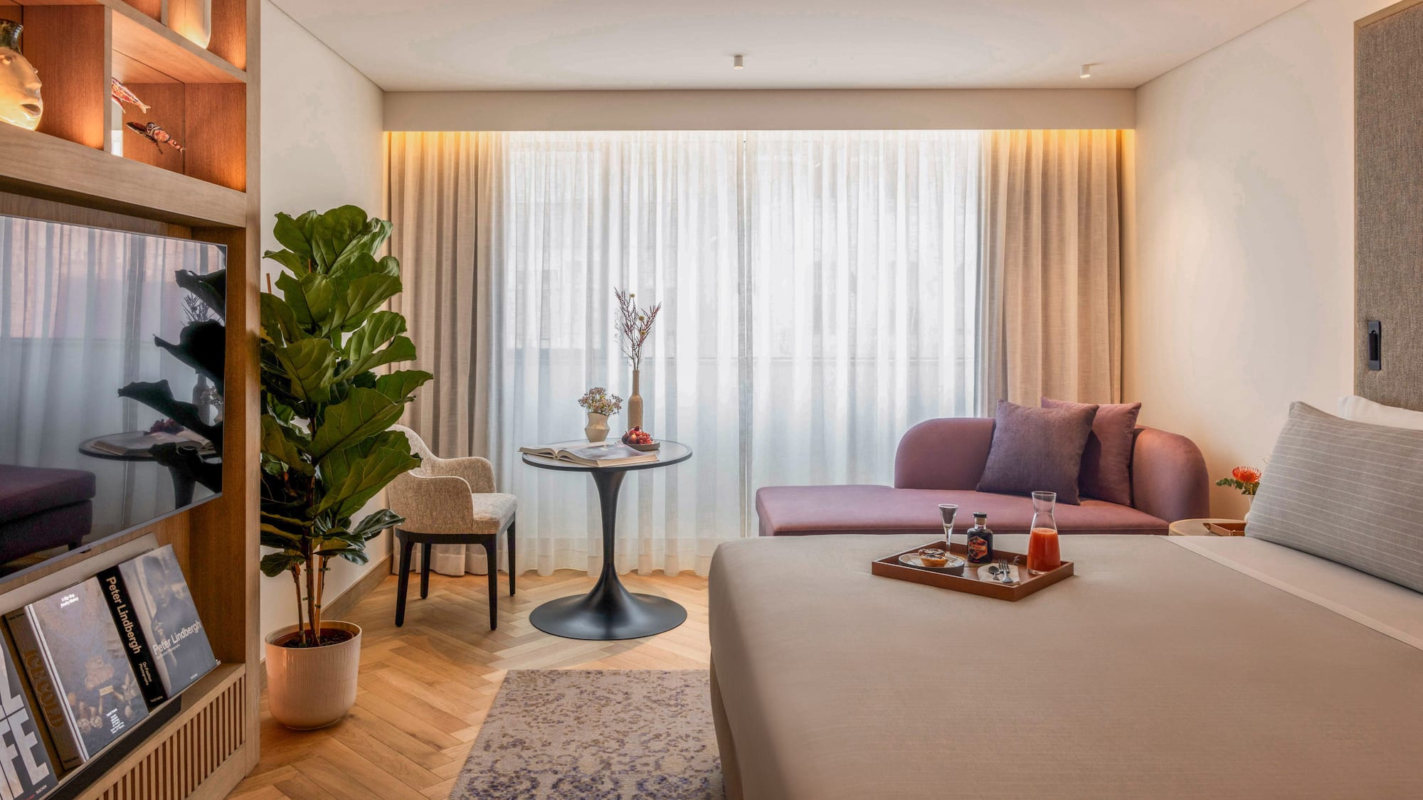 a room with a couch and a table