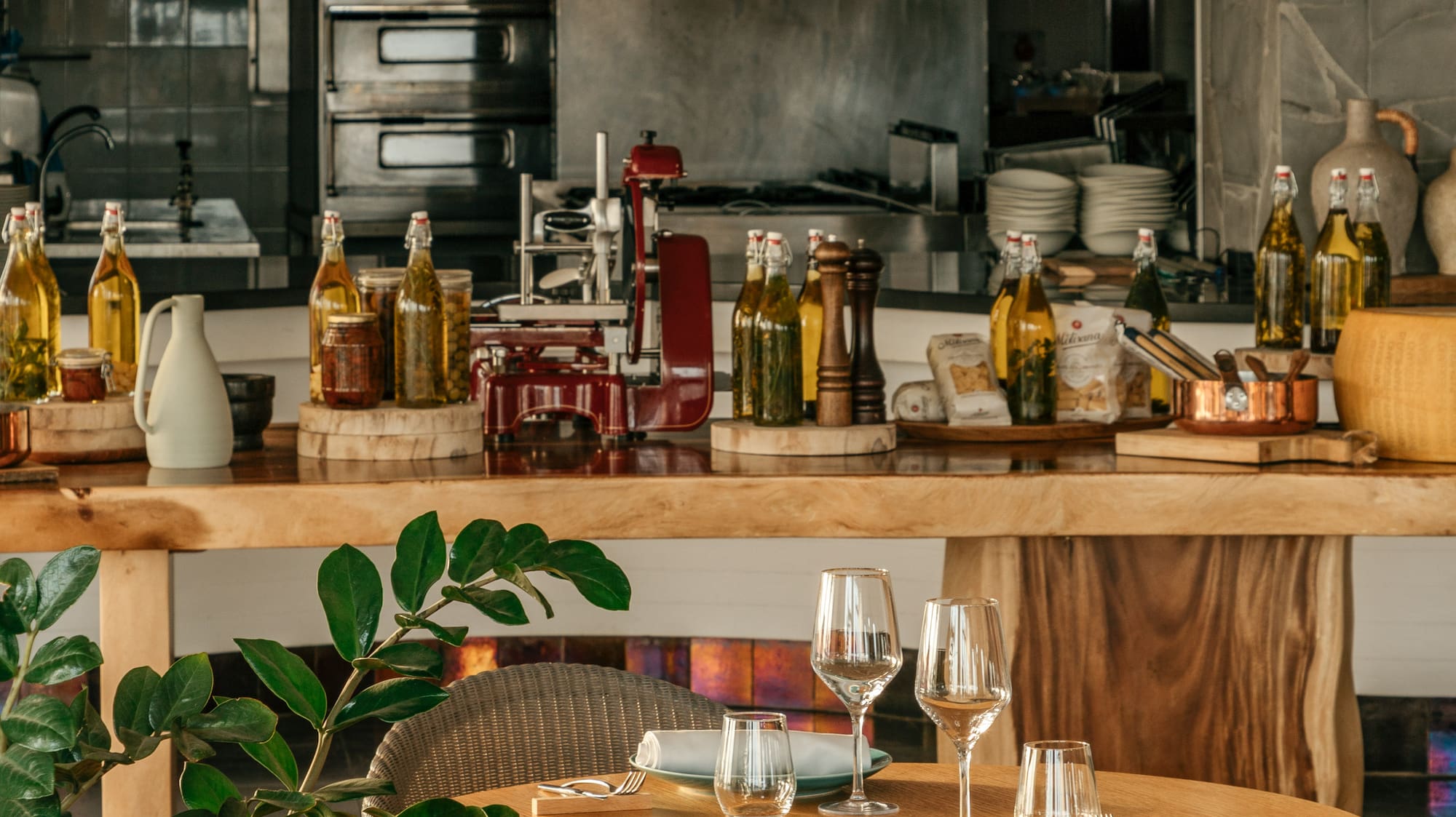 a table with a lot of bottles on it