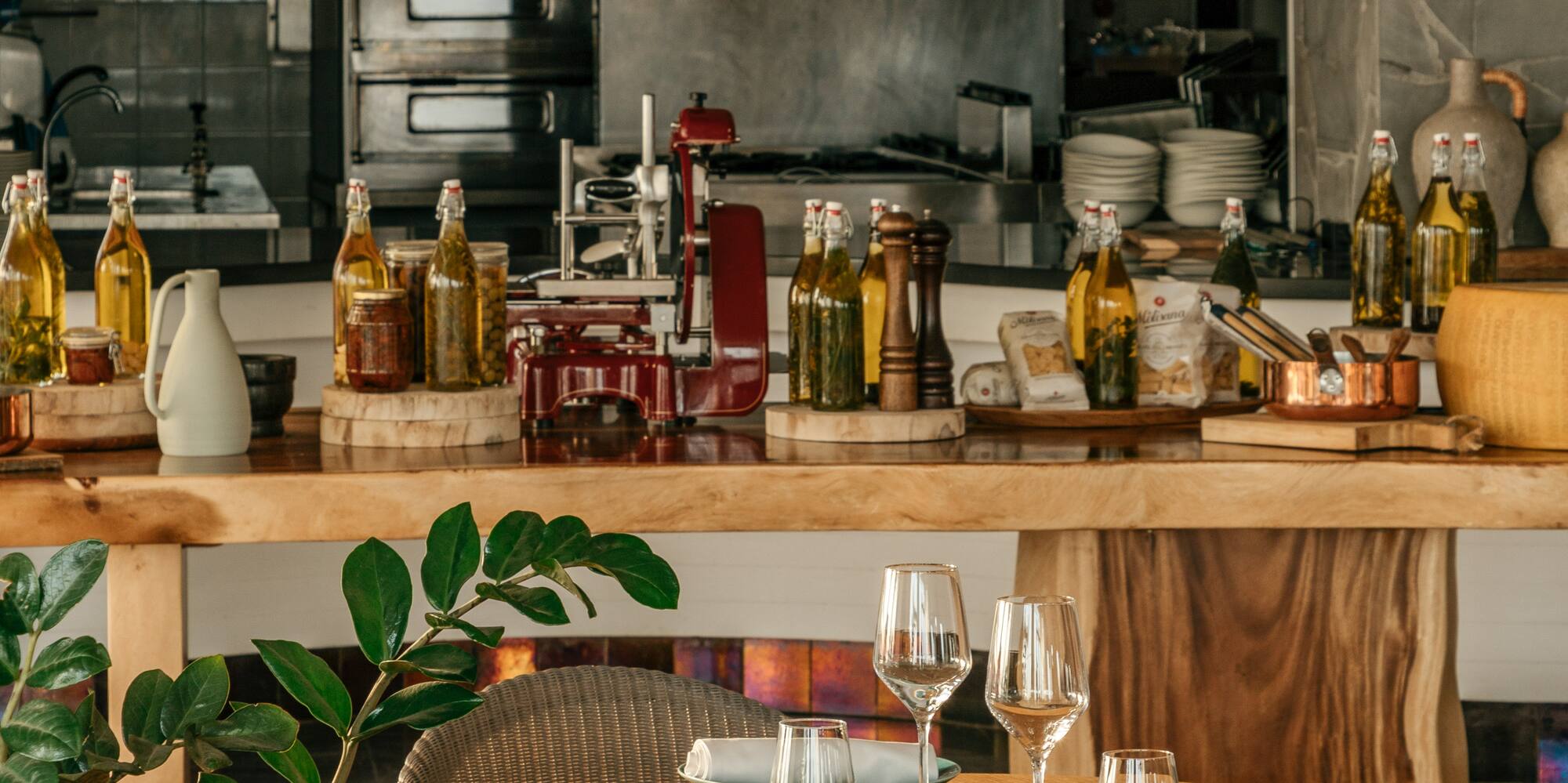 a table with a lot of bottles on it