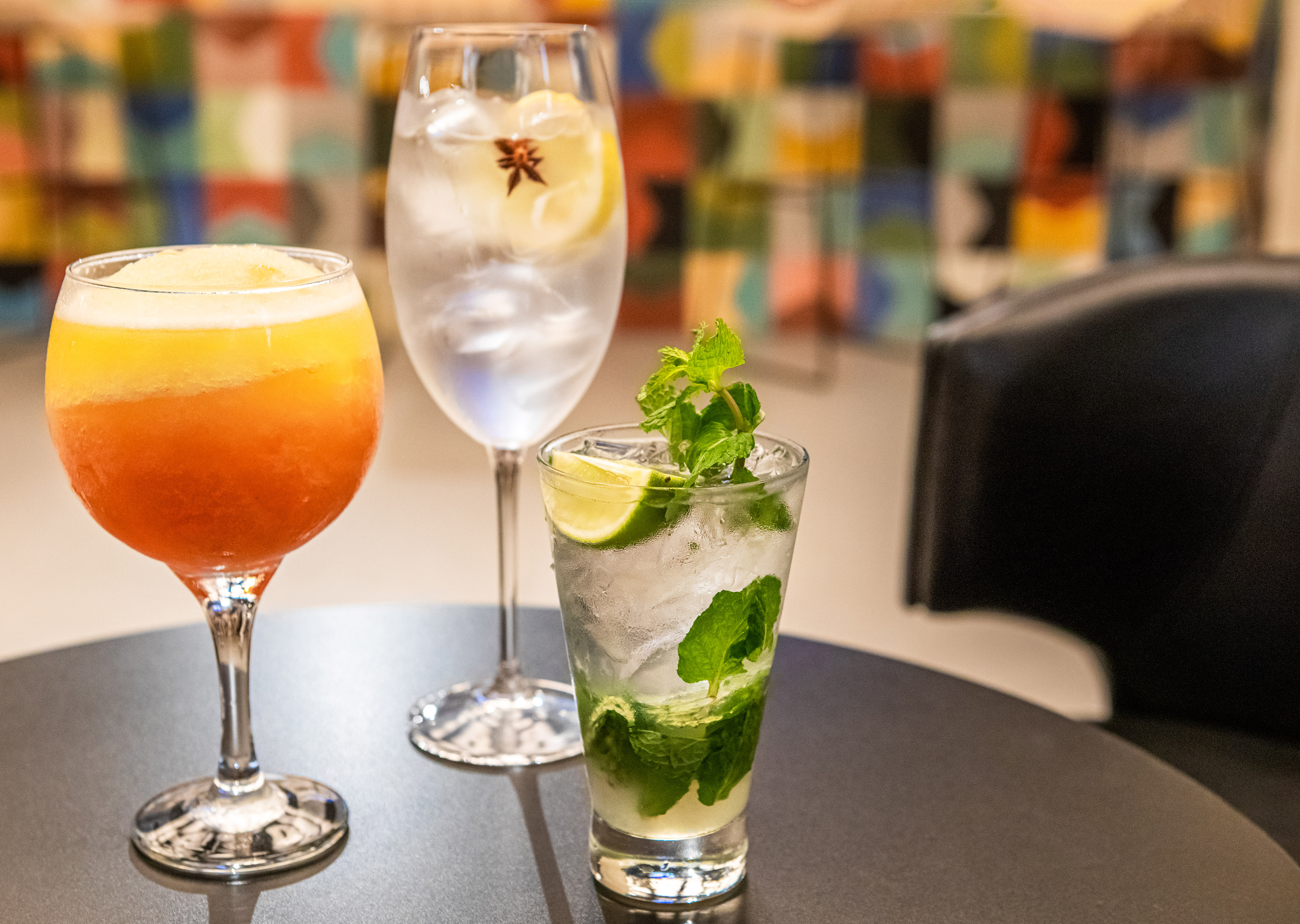 a group of drinks on a table