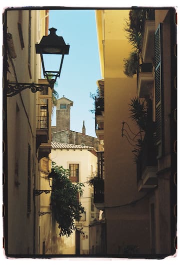 a narrow alley between buildings