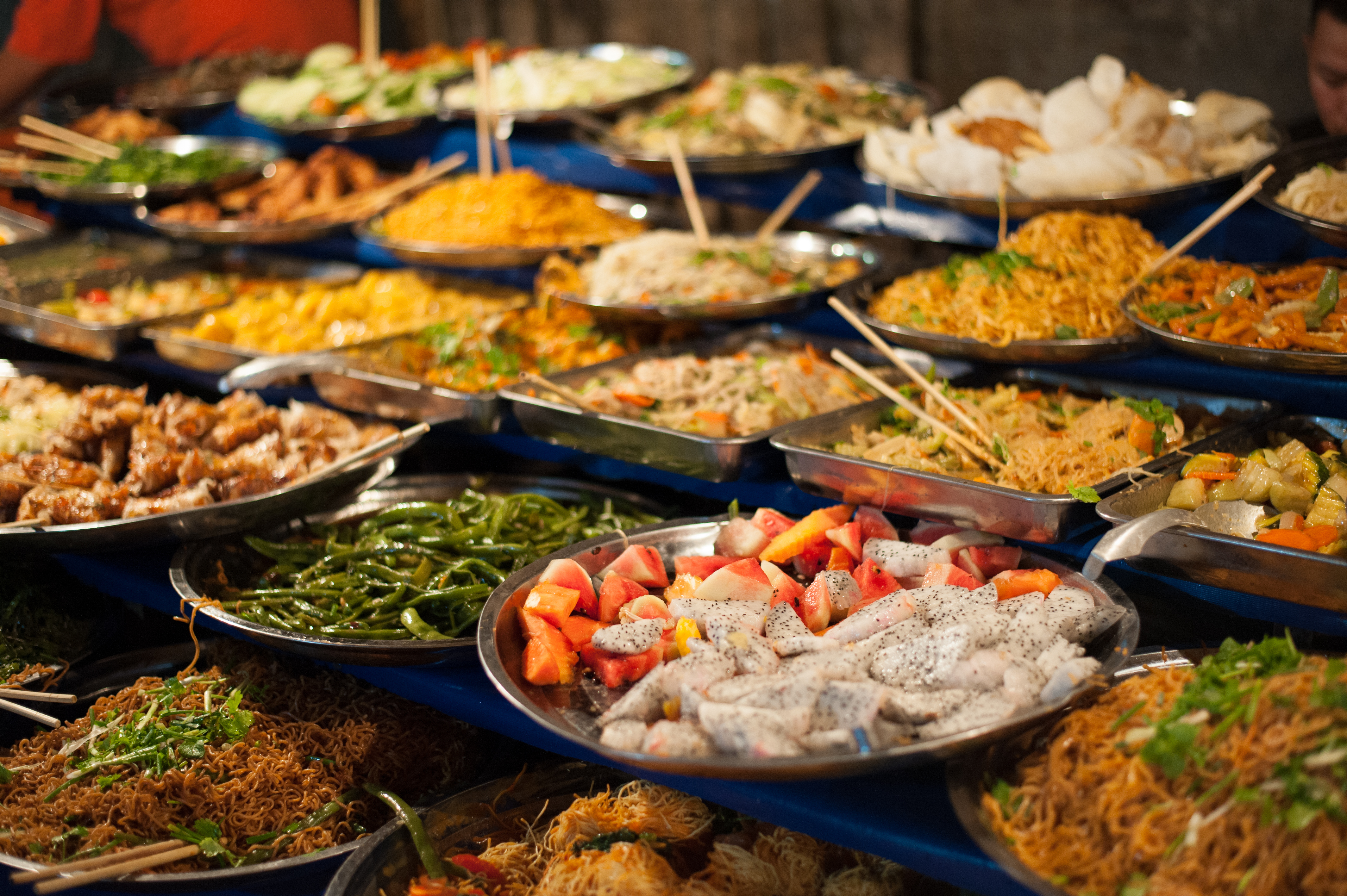 a large table full of food