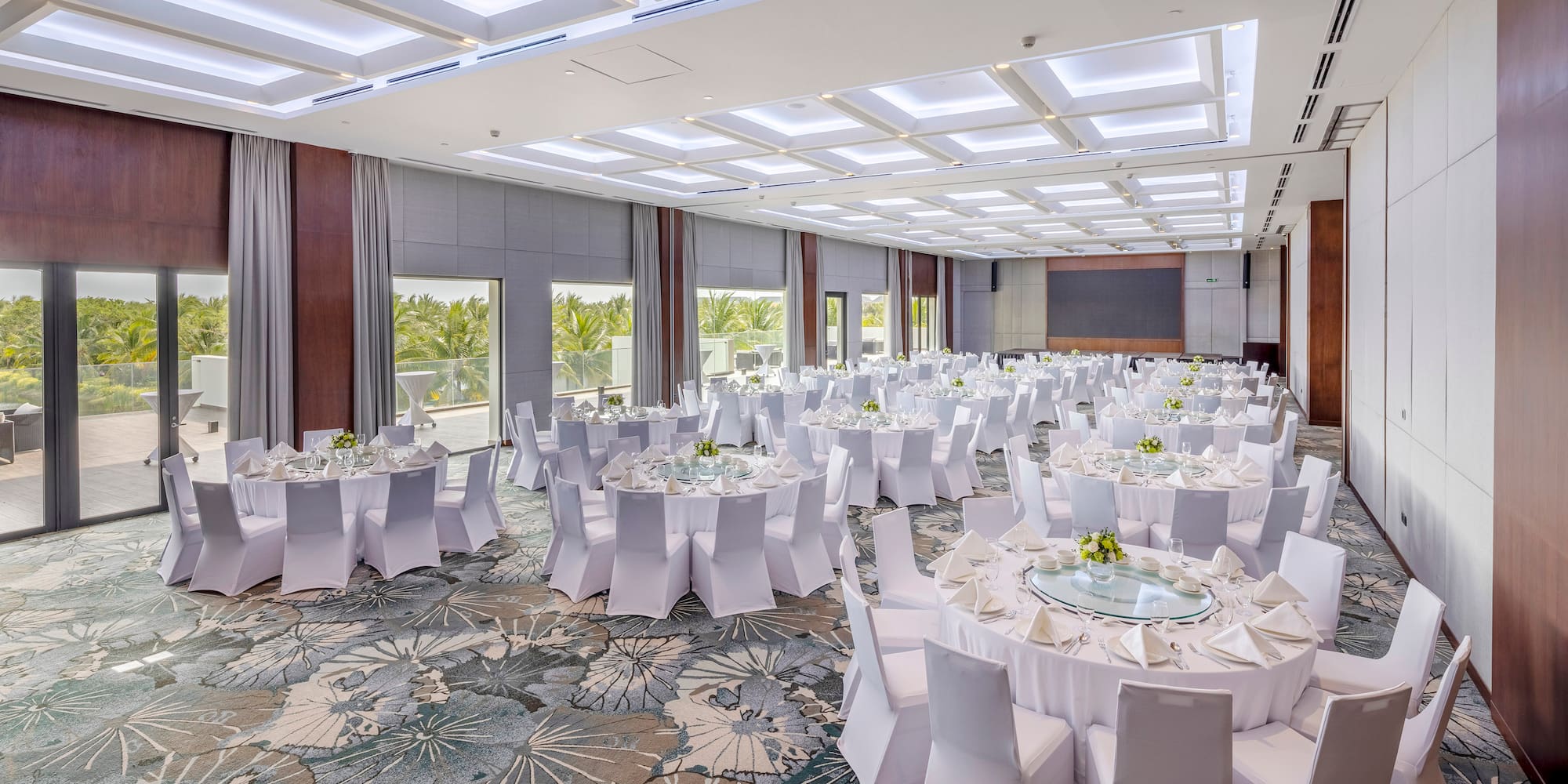 a room with tables and chairs