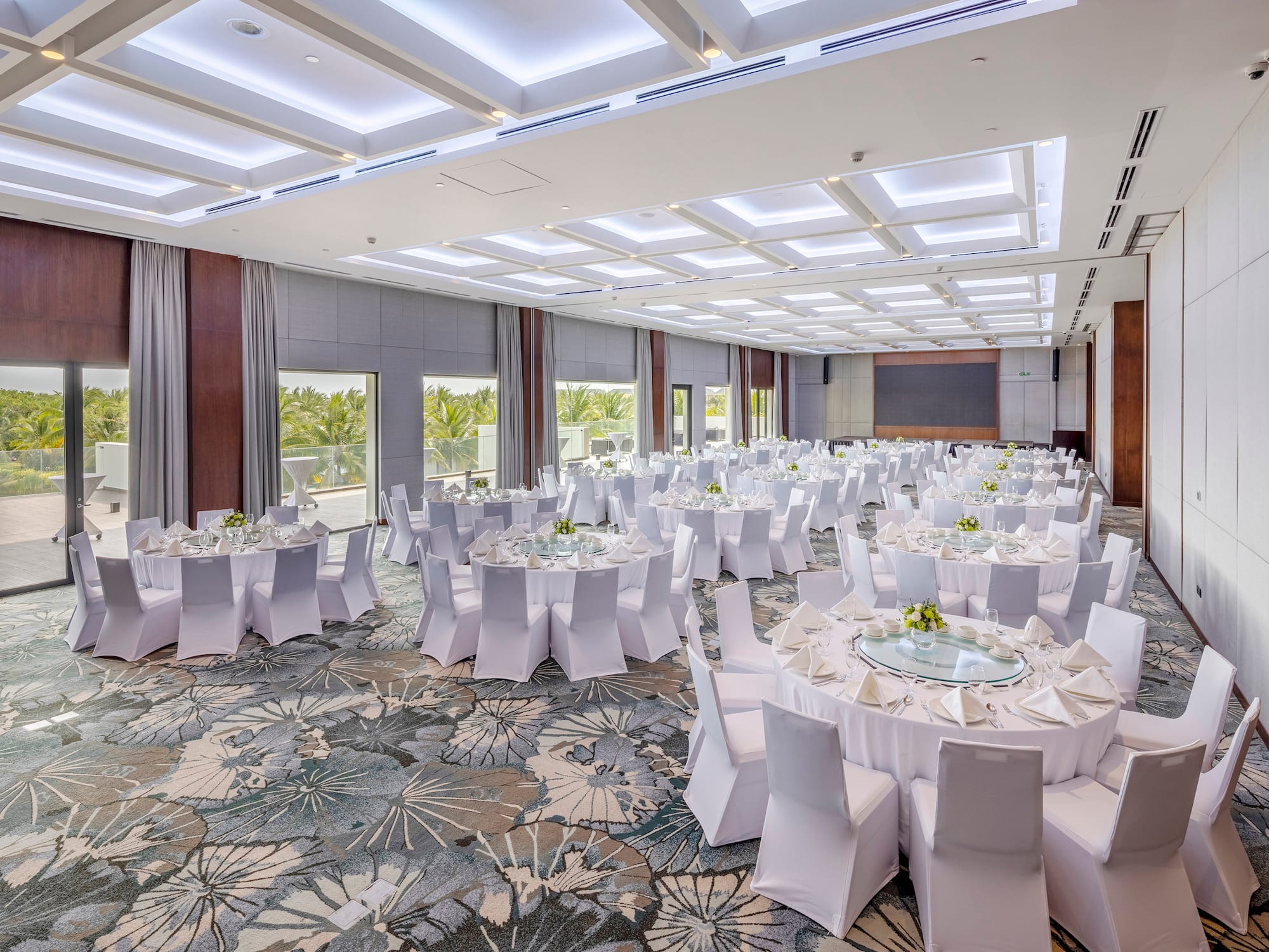 a room with tables and chairs