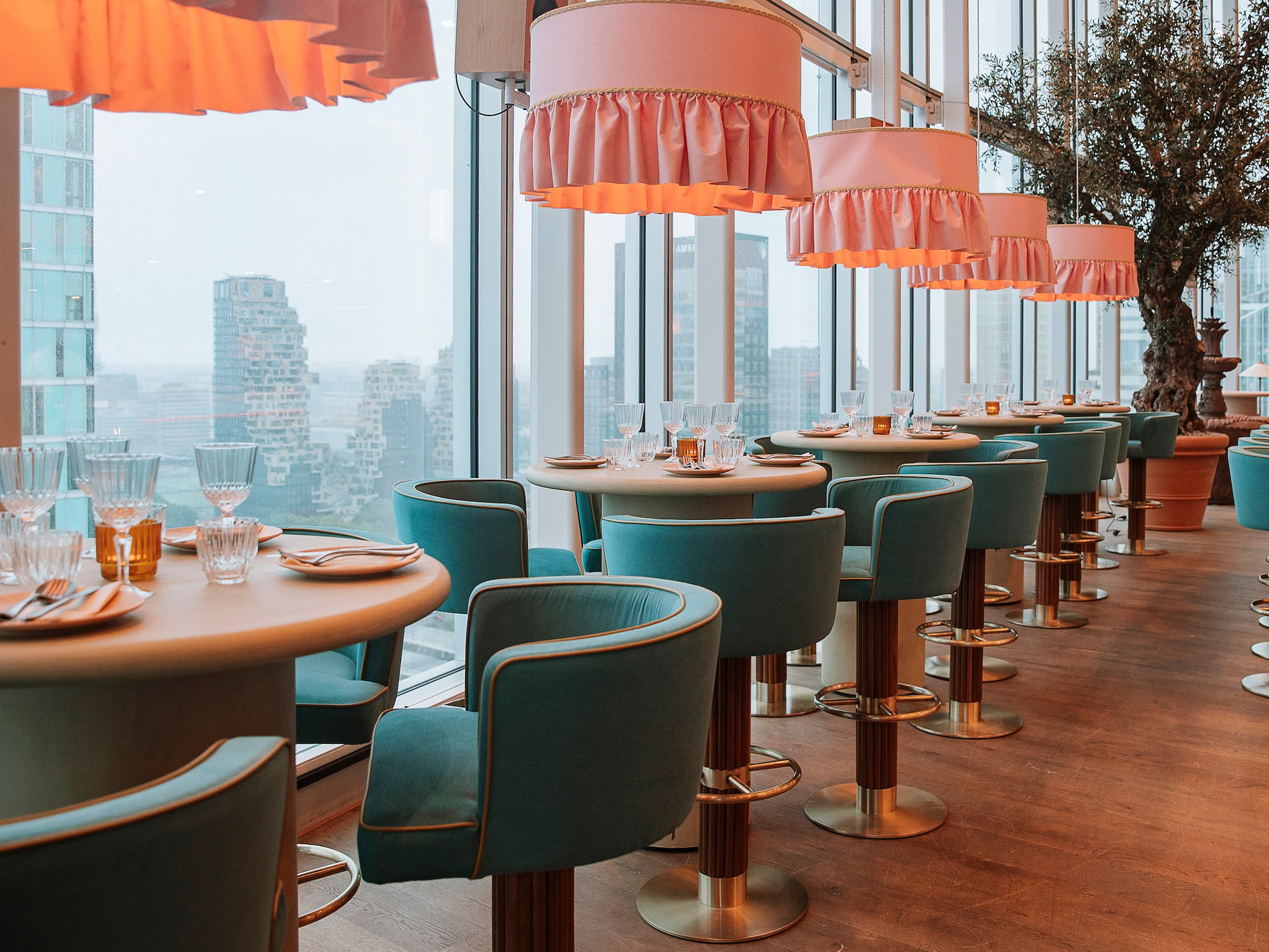 a room with tables and chairs