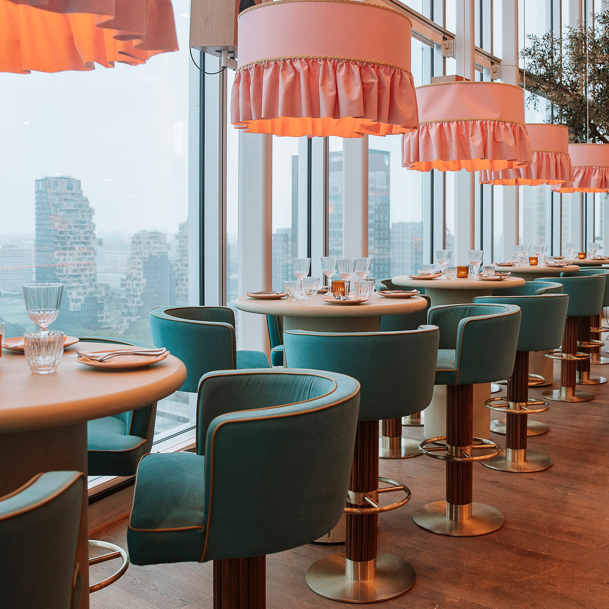 a room with tables and chairs