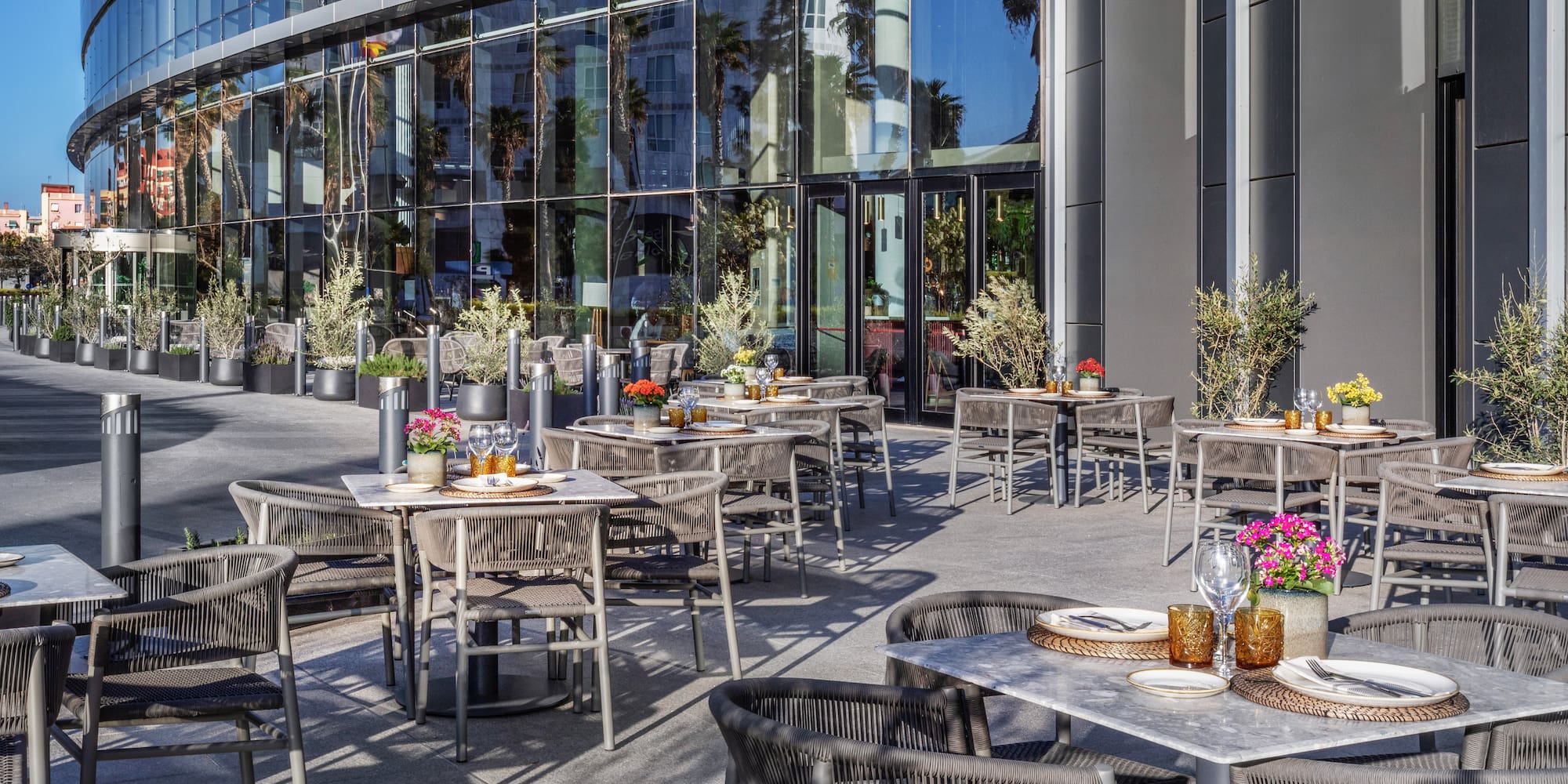 a tables and chairs outside of a building