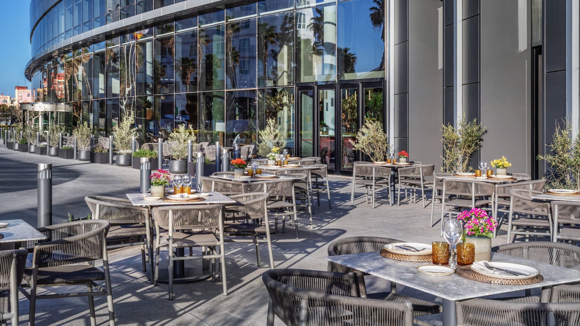 a tables and chairs outside of a building