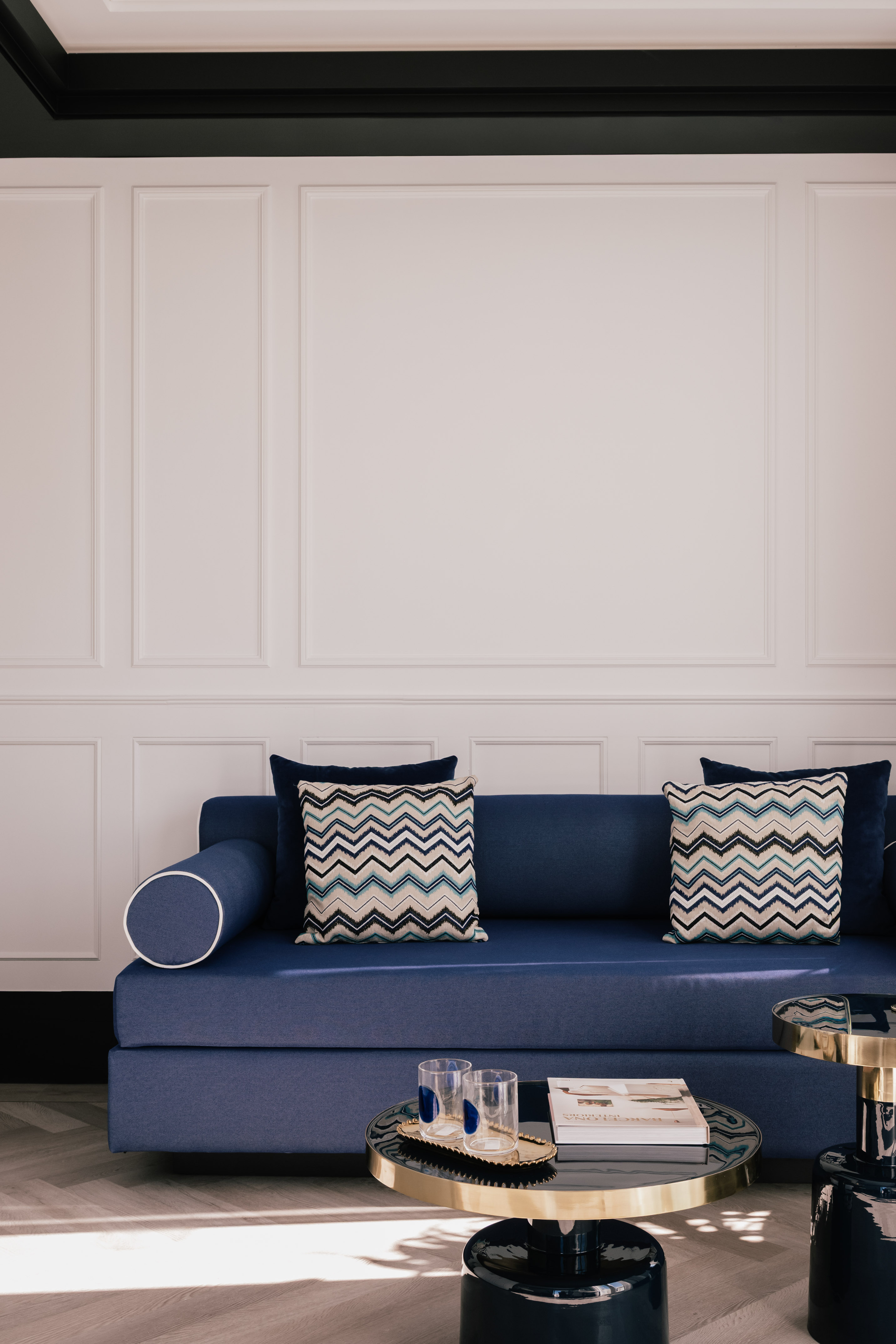 a room with a couch and a table