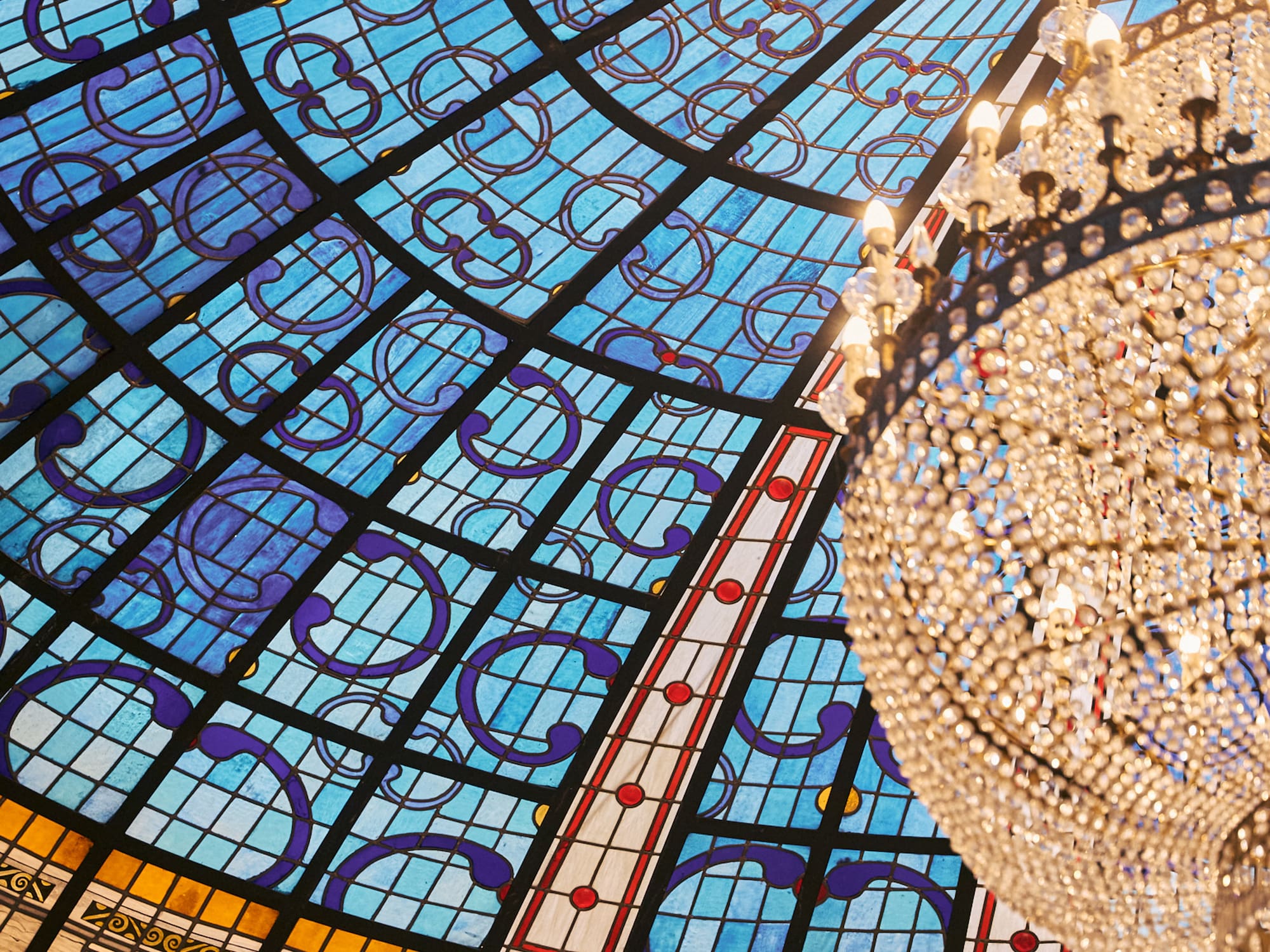 a chandelier from a ceiling