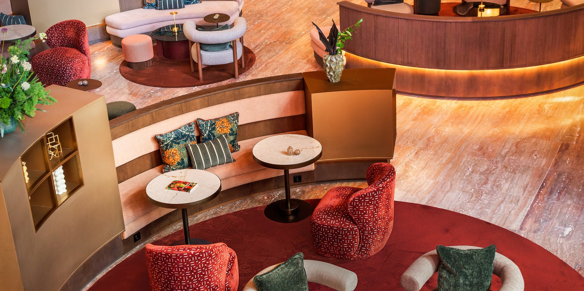 a room with tables and chairs