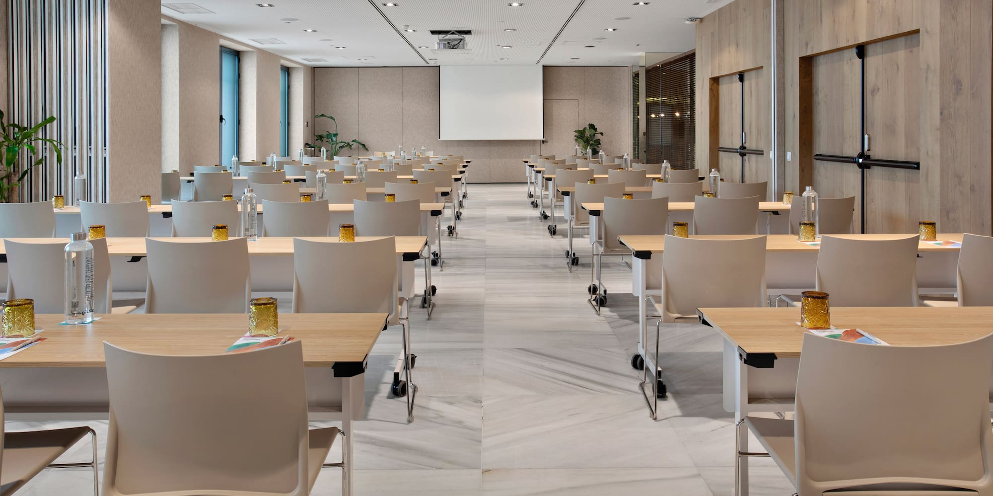 a room with tables and chairs