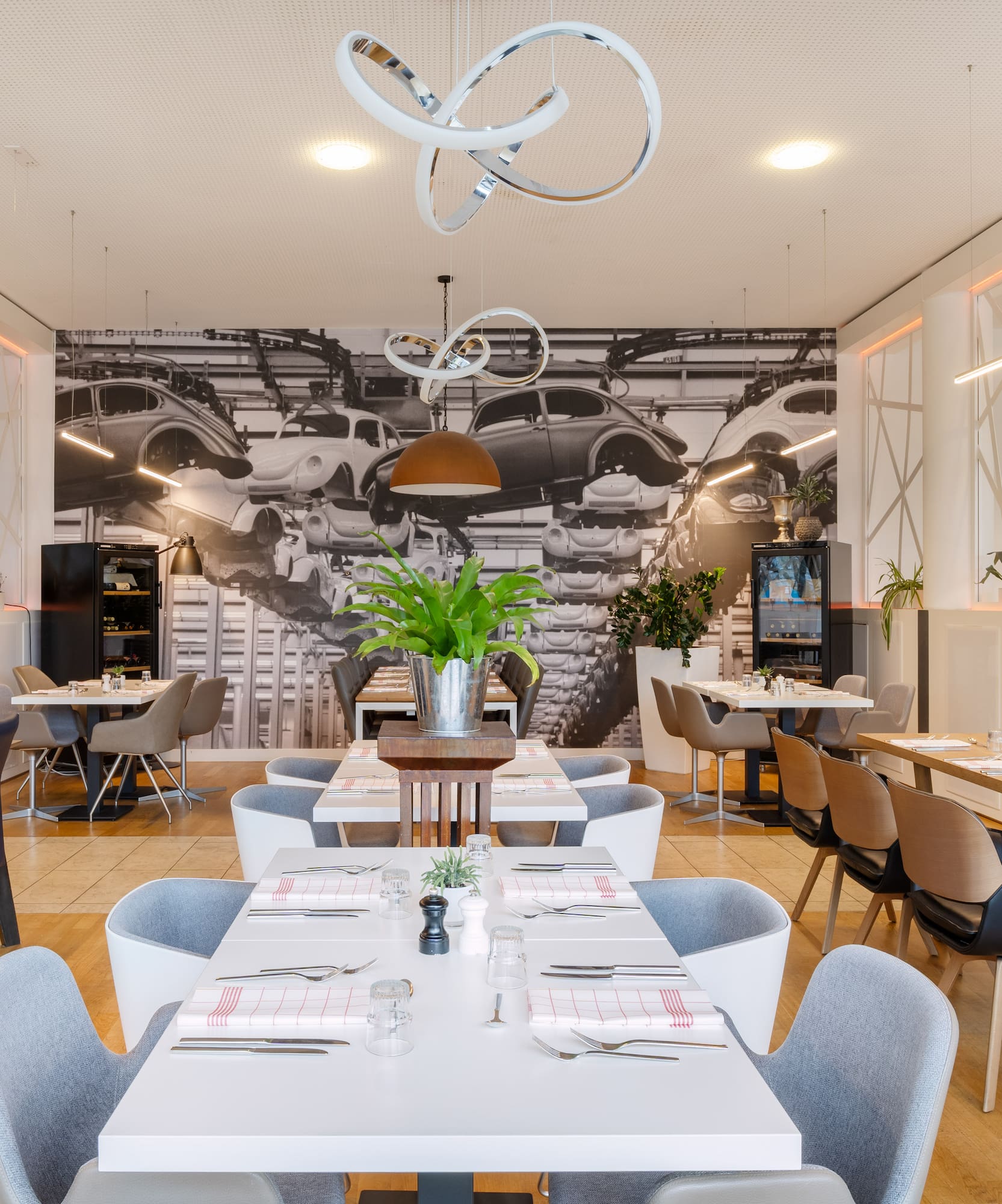 a room with tables and chairs