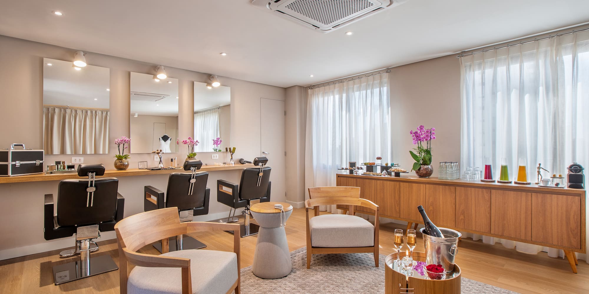 a room with chairs and a table