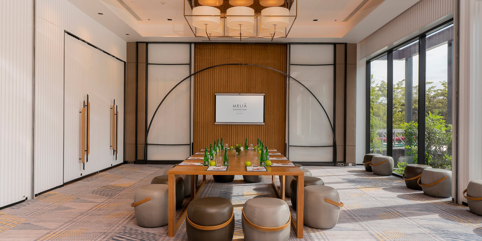 a room with a table and chairs