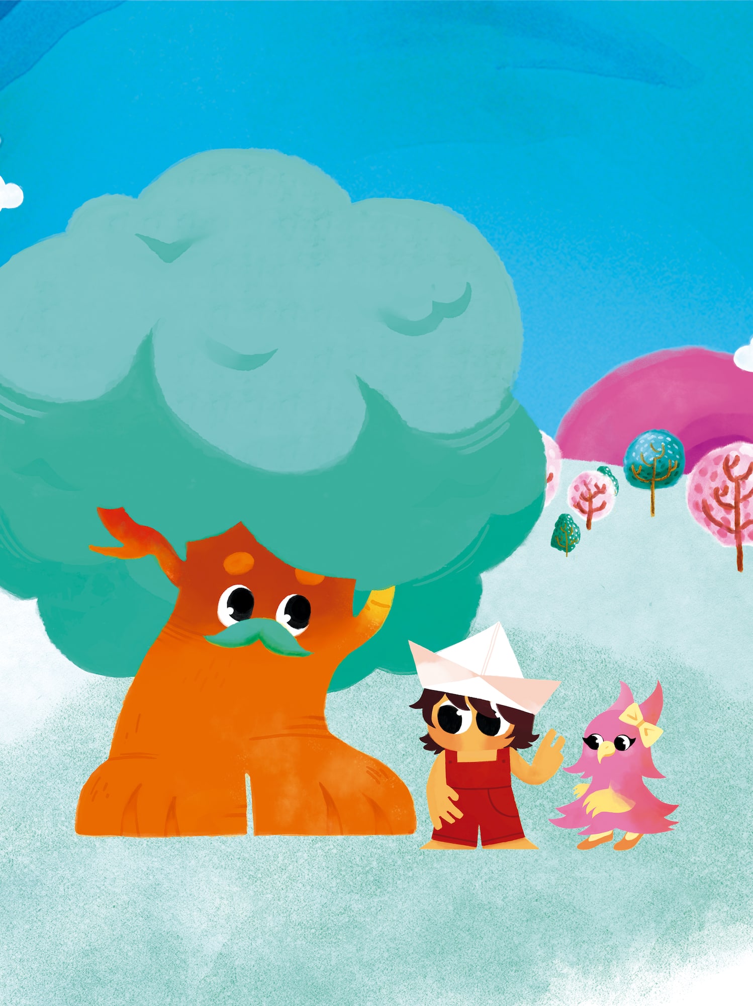 cartoon characters in a snowy landscape