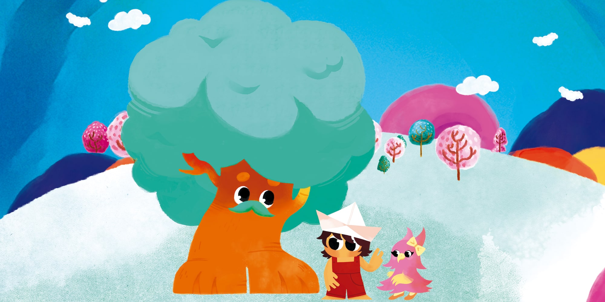 cartoon characters in a snowy landscape