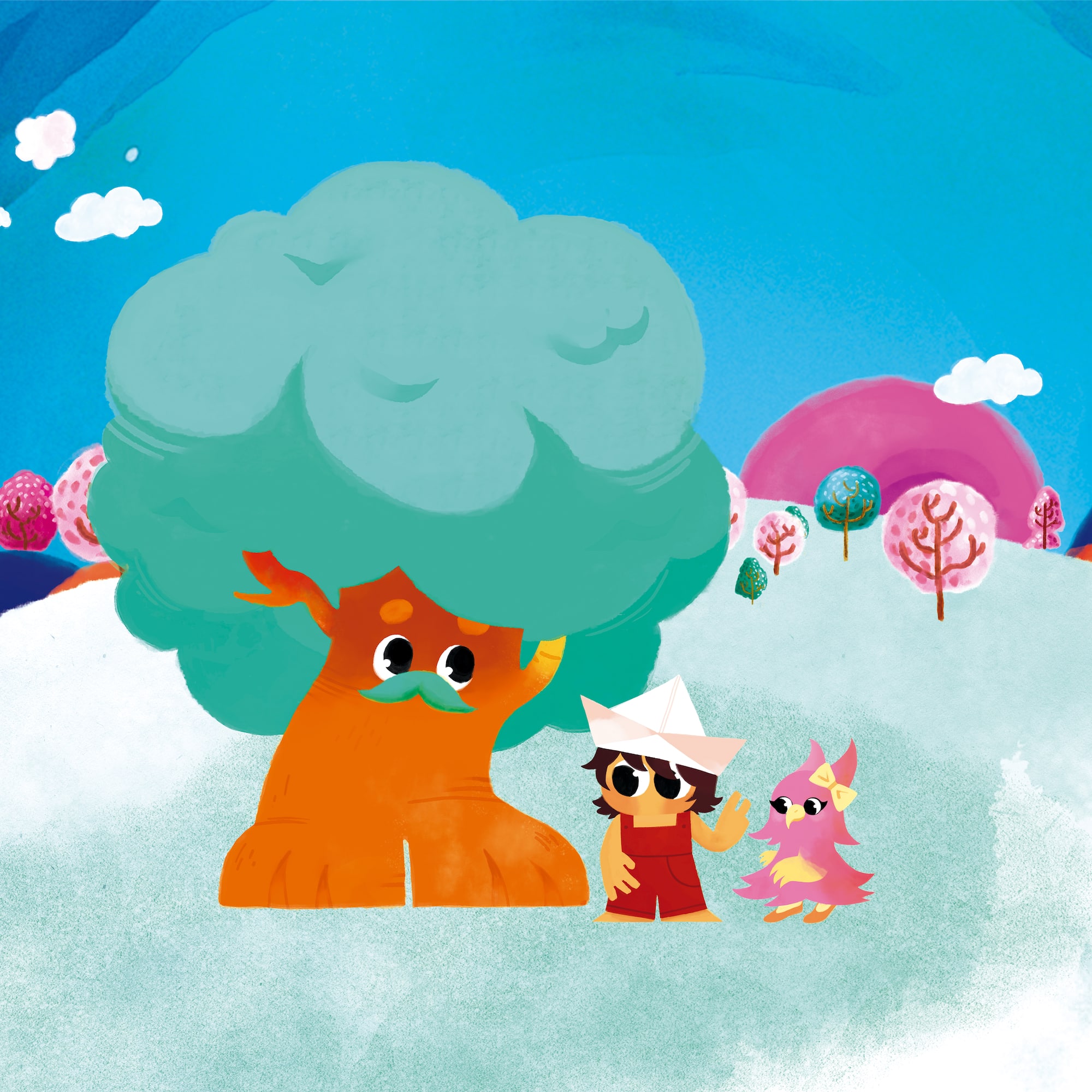 cartoon characters in a snowy landscape