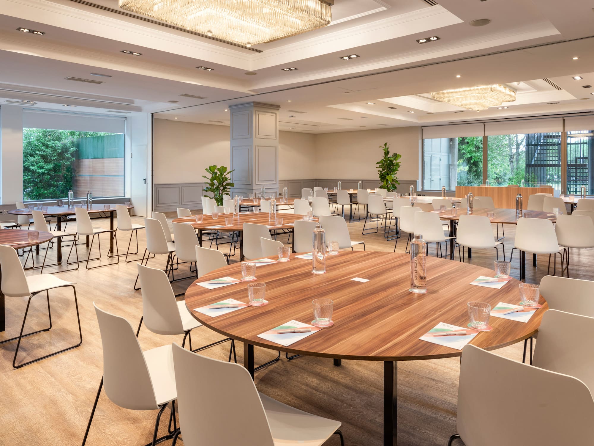 a room with tables and chairs