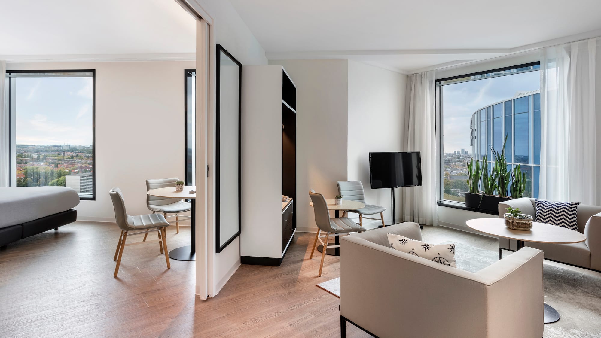 a room with a couch and a tv