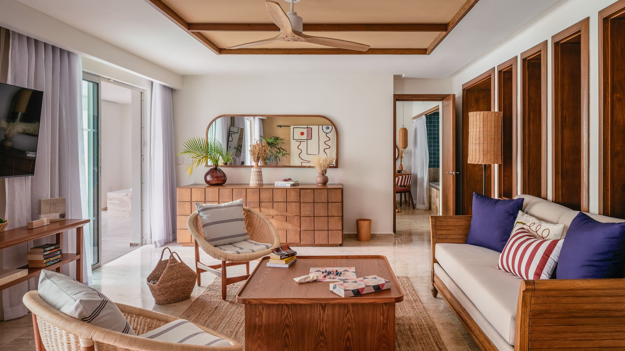 a living room with a couch and a coffee table
