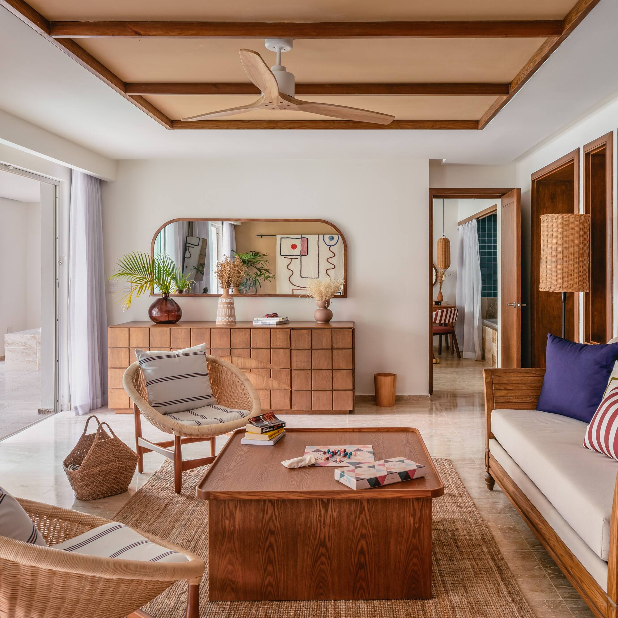 a living room with a couch and a coffee table