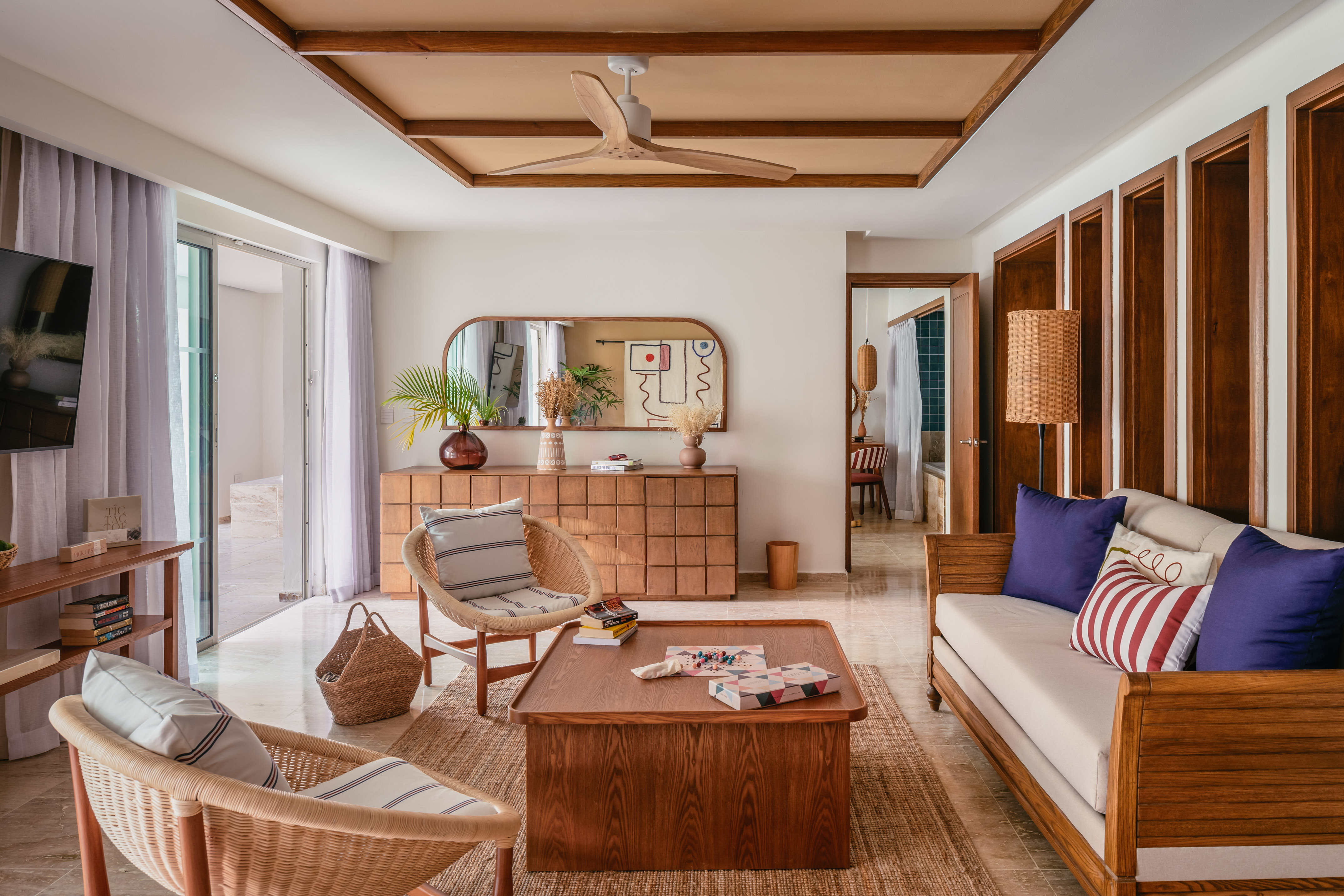 a living room with a couch and a coffee table