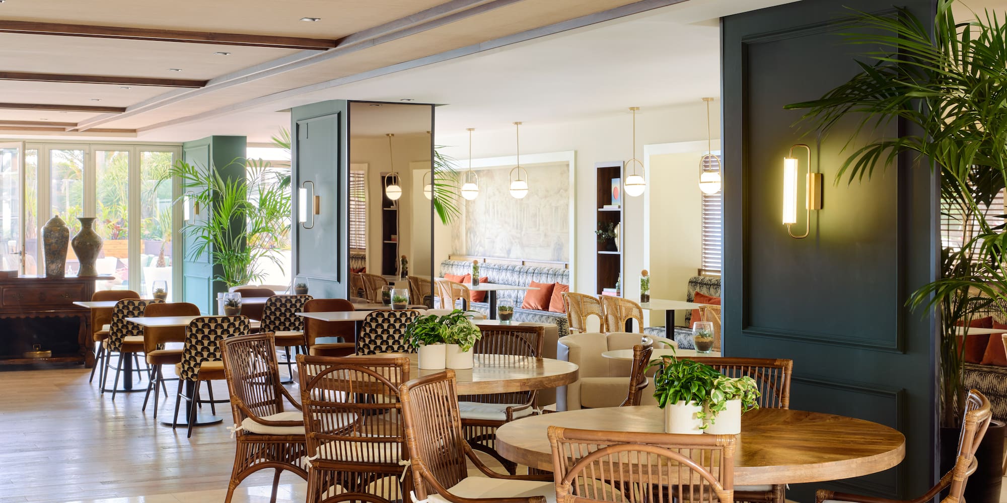 a room with tables and chairs