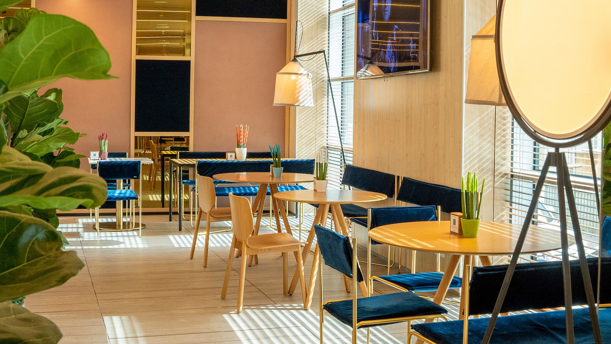 a room with tables and chairs