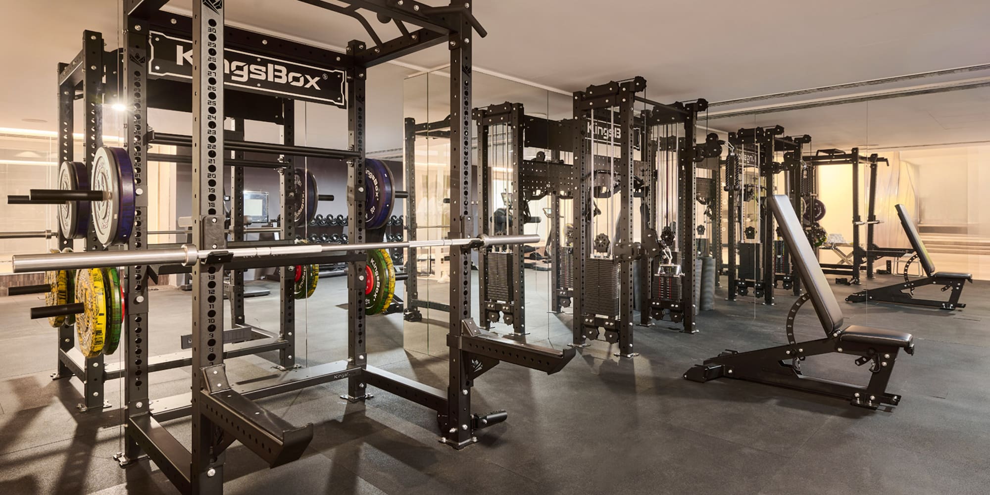 a gym with weights and weights