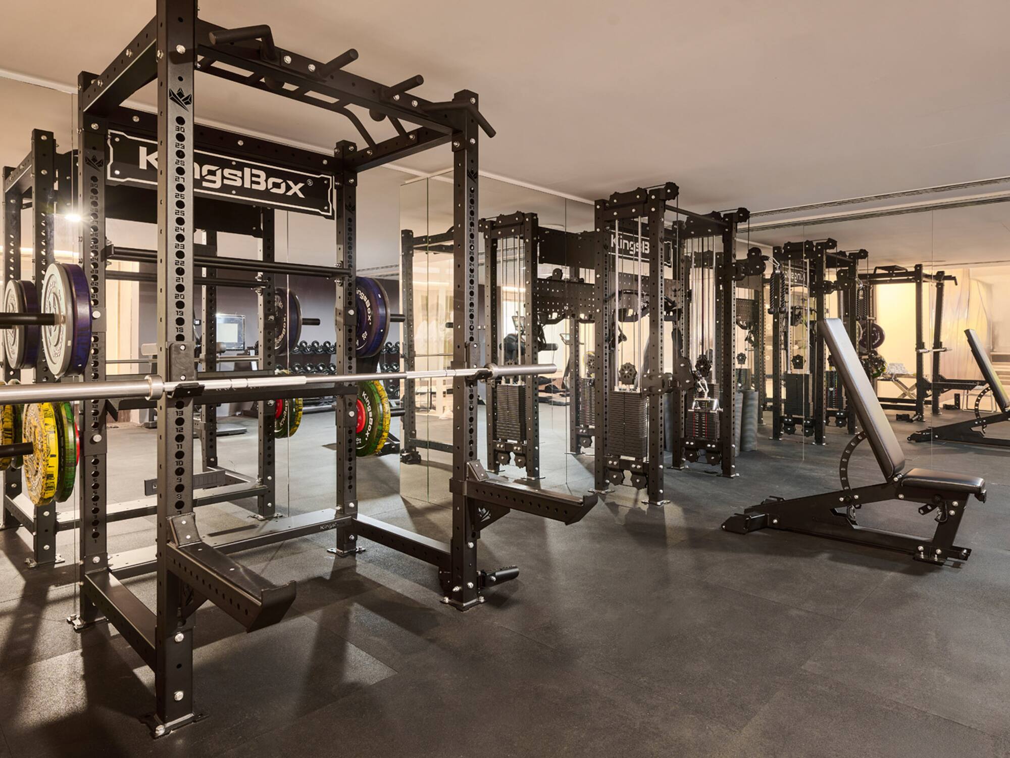 a gym with weights and weights