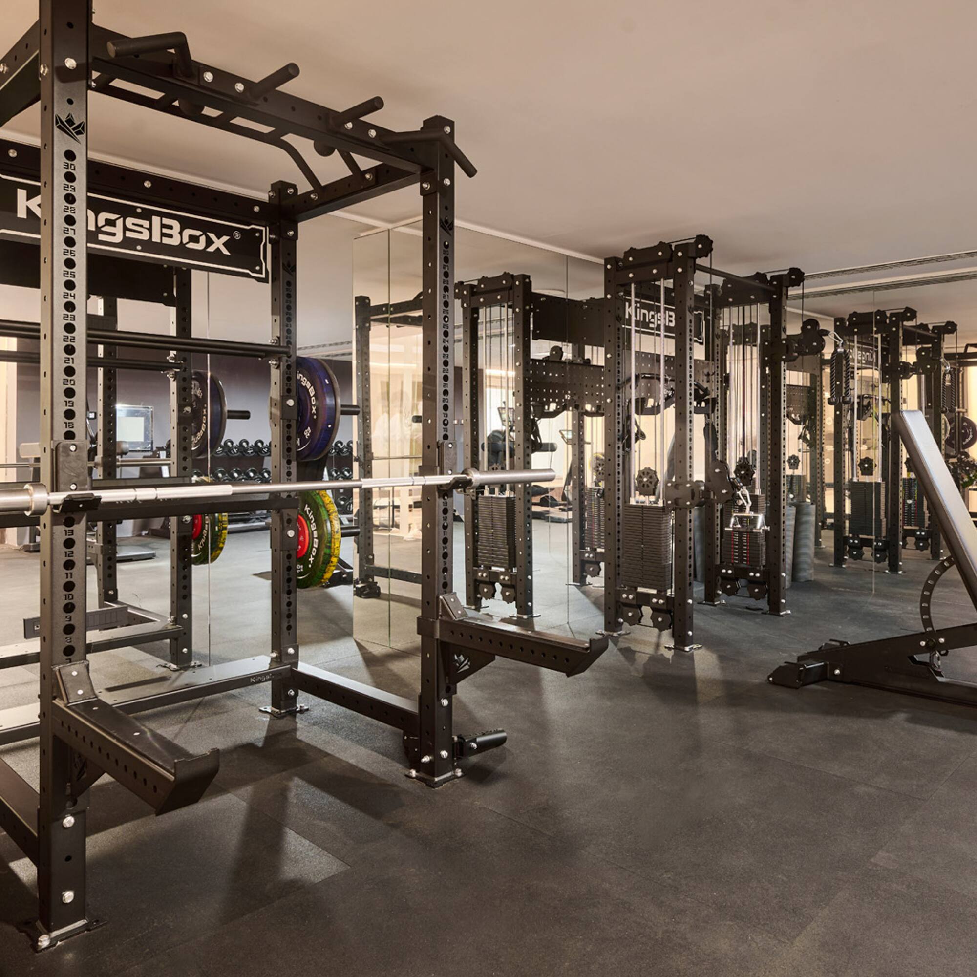 a gym with weights and weights