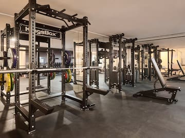 a gym with weights and weights