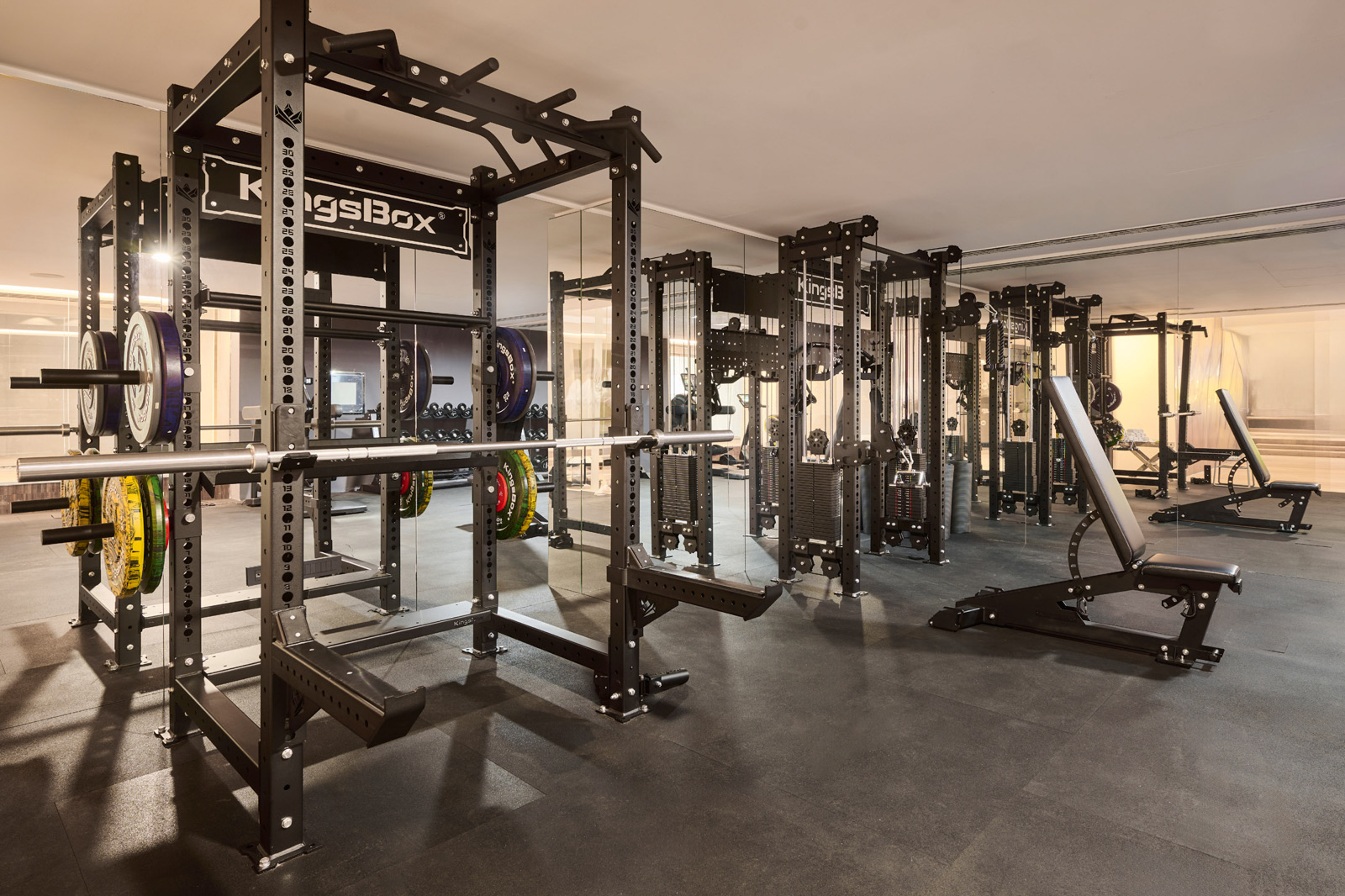 a gym with weights and weights