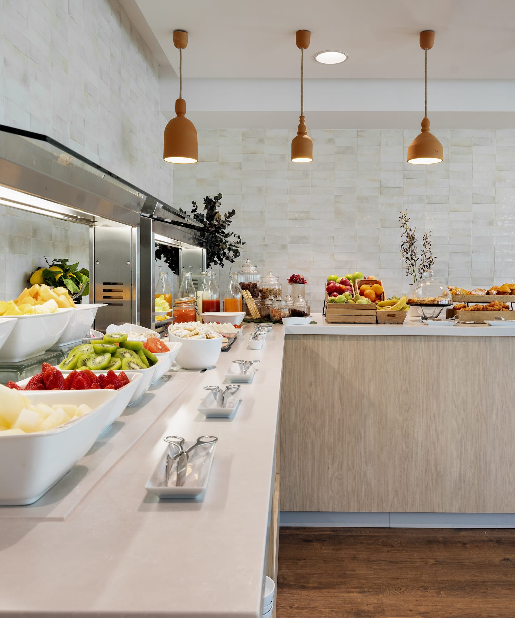 a buffet with different types of food