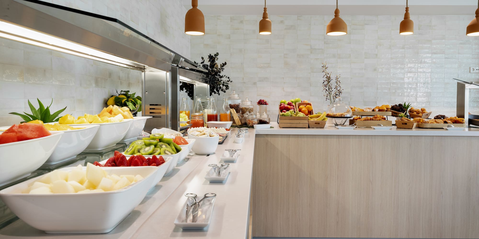 a buffet with different types of food