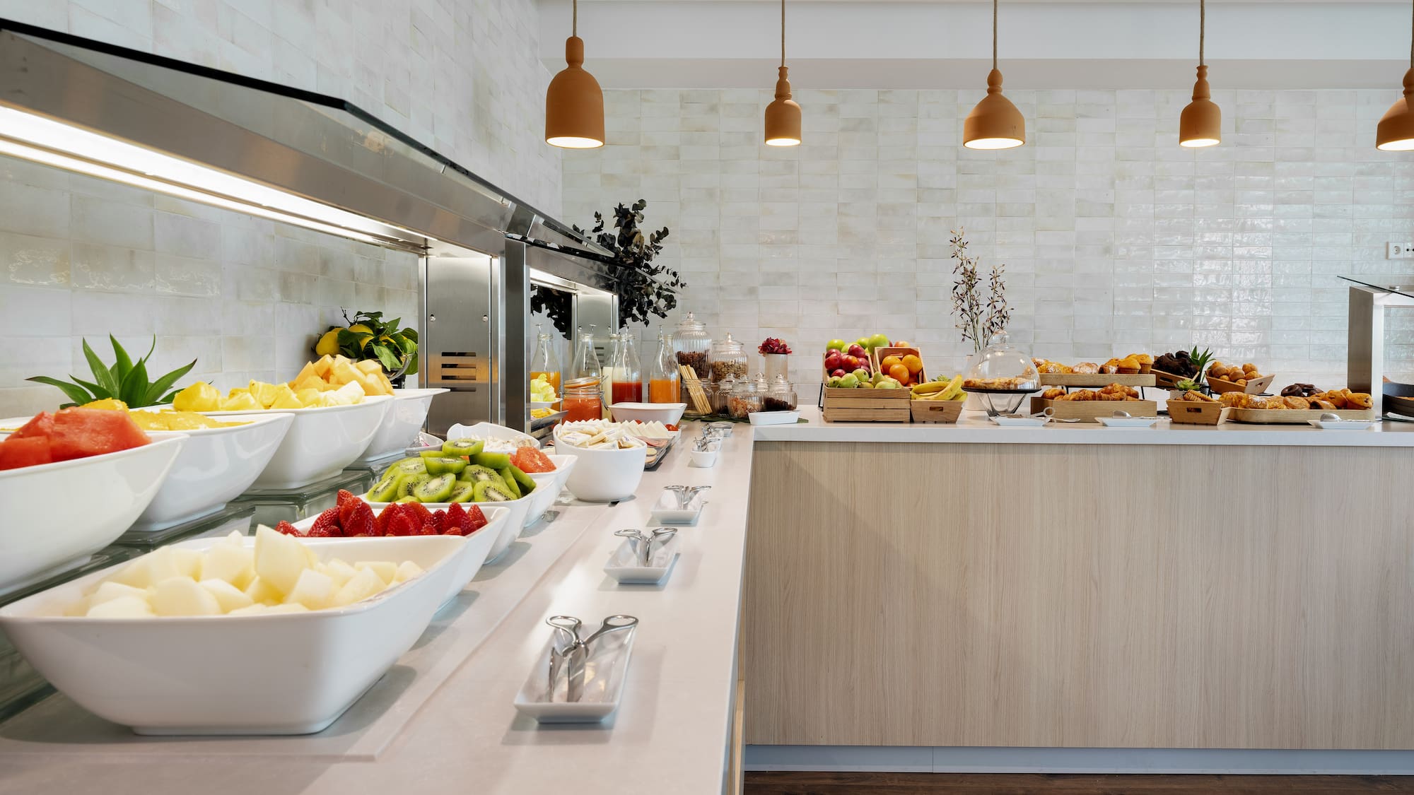 a buffet with different types of food