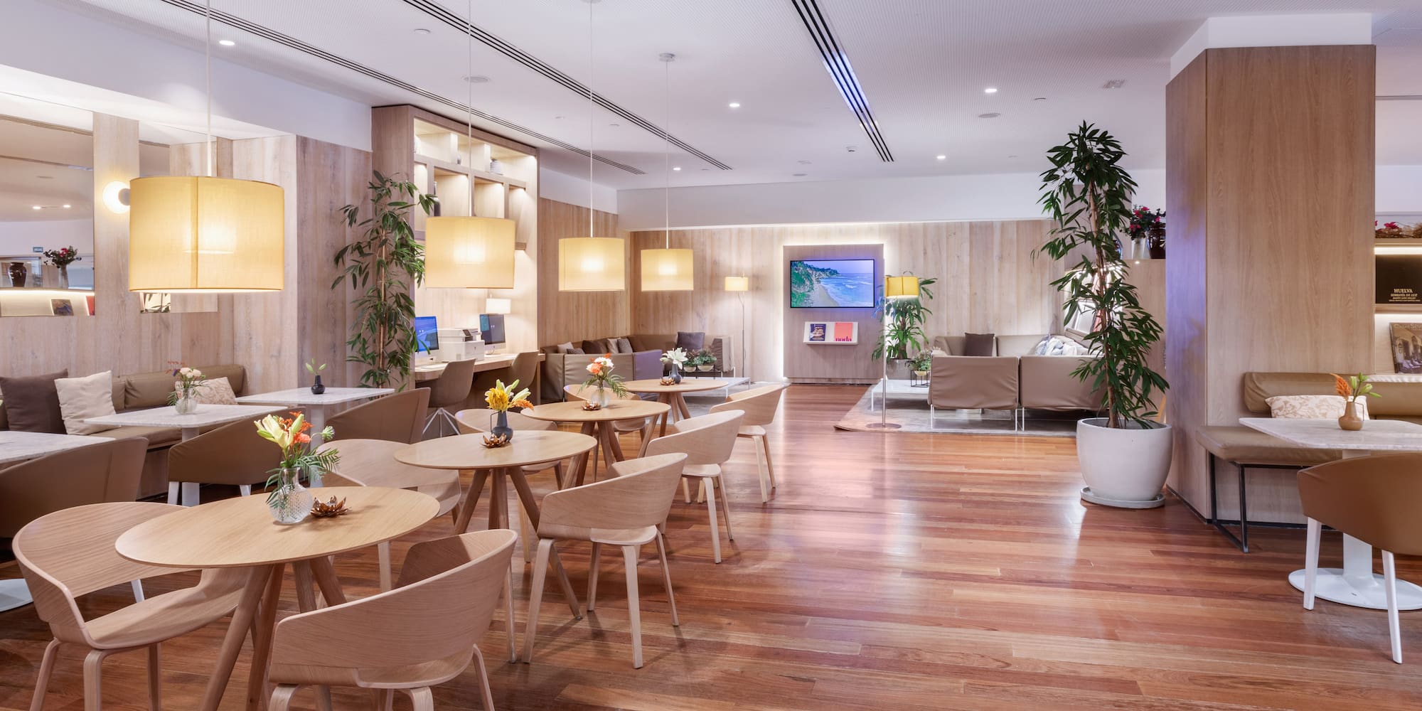 a room with tables and chairs